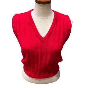 Vintage 70s Red Acrylic V Neck Sweater Vest